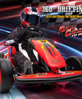 Child in racing suit driving Electric Kids Go Kart For Outdoor Play, 24V Dual 200W Motors, Drift Style Racer With EVA Tires, Red