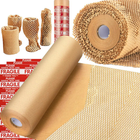 Honeycomb Packing Paper Roll For Moving Eco Friendly Recyclable Cushioning Wrap Bubble Paper Protective Roll 15x230 with labels