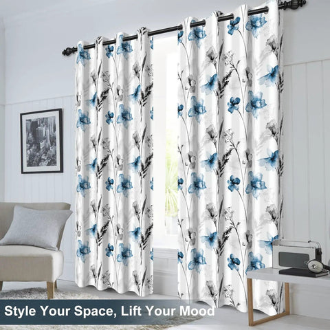Cozy Floral Blackout Curtains With Grommets For Living Room And Bedroom, Light Blocking Window Panels, 84 Inch Long, Two Panel Set