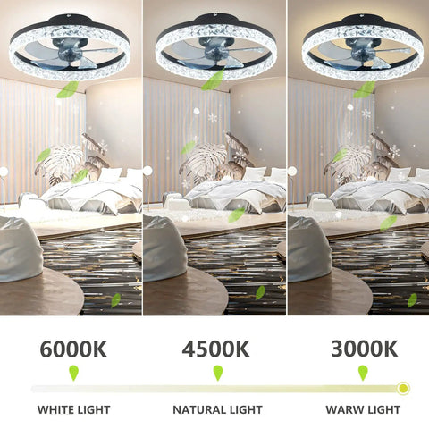 Remote Controlled Ceiling Fan With Lights 19.69 Inch Flush Mount 31W Dimmable LED Chandelier For Living Room with color temperature chart
