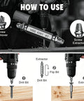 Illustration showing steps to use Damaged Screw Extractor Set for Stripped Screws and Bolts, 6-Piece Bolt Extractor Kit with Drill Bits.