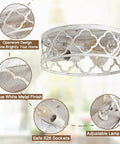 Rustic 13 Inch Flush Mount Ceiling Light Three Light Farmhouse Fixture In Antique White Finish With Quatrefoil Design