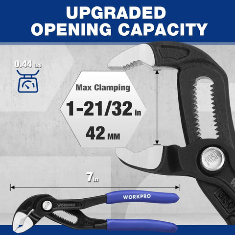 7 Inch Water Pump Pliers With Quick Release Groove Joint, V Jaw Tongue And Groove Pliers, Push Lock Design on display