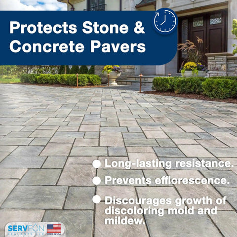 Heavy Duty Concrete Paver Sealer Providing Dope Clear Gloss Finish On Outdoor Stone Surfaces shown on pavers, highlighting their protection.