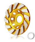 Two Piece 4 Inch Turbo Diamond Cup Wheel For Angle Grinder Heavy Duty 12 Segment Concrete Polishing Tool Kick Ass Durability No Nonsense Smooth Grinding close-up of yellow diamond cup wheel with silver segments
