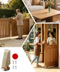 Heavy Duty Gate Support Wheel Quietly Fixes Sagging Wood Doors With Smooth Rolling Caster near a man opening a wooden gate.
