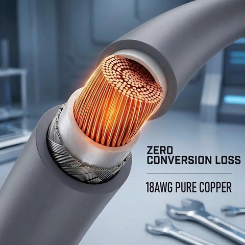 Close-up of the internal wires of the Road Ready Three In One Starlink Mini Car Charger featuring 18AWG pure copper for efficient power.