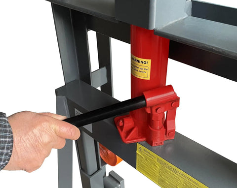 Close-up of controls on Beefed Up Heavy Duty 4,000 Lb Hydraulic Machinery Mover with adjustable forks and steel frame.