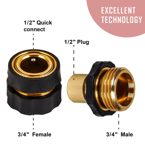 WOJET pressure washer adapters set, brass M22-to-M22 and 3/4-in quick-connect pieces, black collars (2-pack)