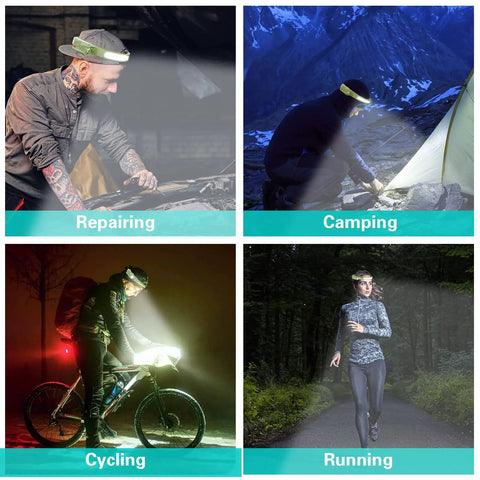 Rechargeable Headlamp With 1000 Lumen Output And 230 Degree Wide Beam Plus Spot Light Sensor Mode for camping, cycling, running use