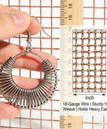 DIY Copper Mesh Jewelry Organizer Sheet 8.2 By 11.8 Inches 18 mesh earring display grid with a metal earring and ruler measurement