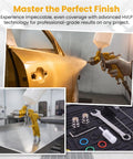 Smooth Operator Gold Toned Pneumatic Hvlp Paint Spray Gun With 1.3Mm And 1.8Mm Stainless Steel Nozzles and 600Ml Cup in use spraying car.