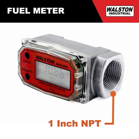 Industrial Digital Fuel Meter 1 Inch NPT Flow Meter for Diesel Gasoline Kerosene Lubricants and Coolants, front view