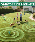 Family with dogs in yard with Solar Powered Mole And Gopher Deterrent Eight Pack With Ultrasonic Waves And Ground Vibrations For Lawns And Yards