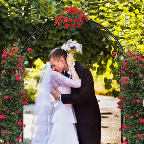 Sturdy Metal Garden Arch For Outdoor Entry And Wedding Backdrop Seven Point Two Foot Arbor With Flowers And Vines