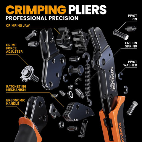 Exploded view of 2-In-1 Connector Crimping Tool Kit for Molex Standard 0.093 and MLX 0.084 connectors showing detailed parts.