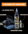 All In One Chain Cleaning Kit Built For Riders With Wet And Dry Lube Performance Includes 4 Oz CLP Lubricant Half Ounce Precision Needle Oiler Microfiber Towel And Chain Brush For Sprocket Maintenance