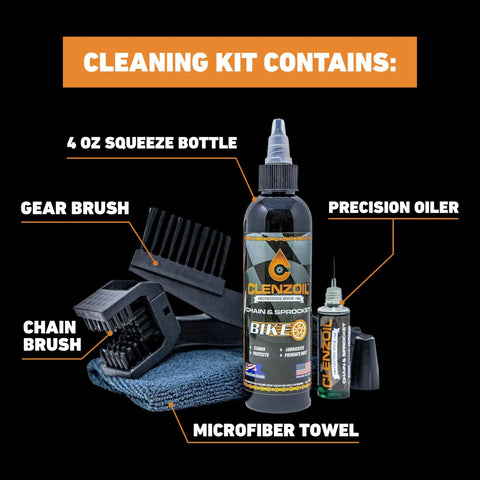 All In One Chain Cleaning Kit Built For Riders With Wet And Dry Lube Performance Includes 4 Oz CLP Lubricant Half Ounce Precision Needle Oiler Microfiber Towel And Chain Brush For Sprocket Maintenance