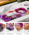 Ultra Large Gaming Mouse Pad Desk Mat With 4 In 1 Ergonomic Wrist Rests And Coaster Set XXL Keyboard Wrist Rest Mouse Pad Combo For Home Office Marble Rose Purple Flowers Design displayed on a desk with accessories.