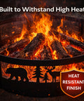36 Inch Heavy Duty Wood Burning Fire Pit Ring With Decorative Wildlife Design for outdoor bonfire and campfire use