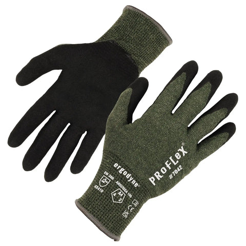 Cut Resistant Work Gloves with Aramid Fiber for Contact Heat and Sharp Object Protection, Sandy Nitrile Coated Palms, Green, Large