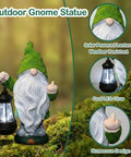 Angry Dude Gnome With Solar Lights, Large Funny Garden Statue For Outdoors, Patio, Yard And Lawn, holding lantern and showing gesture
