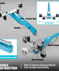 Duratech Heavy Duty Ratcheting Tube Bender Kit With Pipe Cutter And Deburrer. Detailed view of hydraulic tubing bender components and measurements.