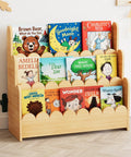Three Tier Montessori Style Wooden Bookshelf For Toddlers With Front Facing Display And Space Saving Toy Storage For Nursery Playroom