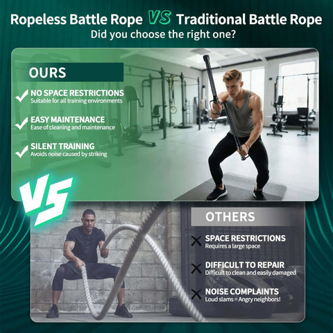 Comparison of Two Pack Ropeless Battle Ropes For Home Gym Cordless Workout Ropes with traditional rope highlighting benefits.