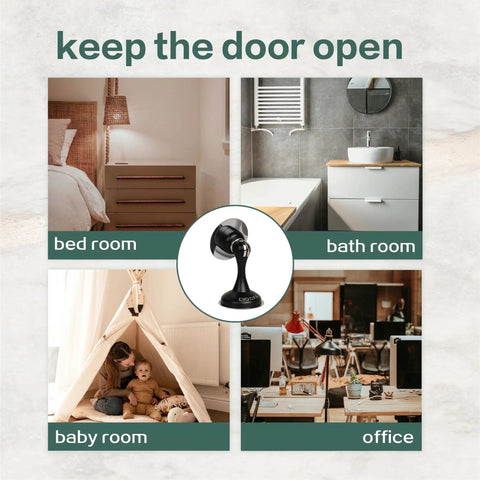 Magnetic Door Stopper 2 Pack Stainless Steel Door Holder For Wall Or Floor Mounting Keeps Doors Open No Drilling With Adhesive Tapes Heavy Duty Silver displayed in various room types.