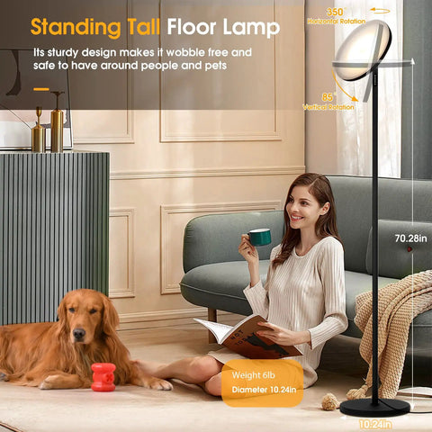 32W 2600LM LED Torchiere Floor Lamp With Remote, Super Bright Living Room Light, Modern Black Standing Lamp shown in living room