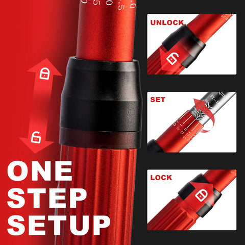 Steps to unlock, set, and lock on Half Inch Drive Click Torque Wrench 25 To 250 Foot Pounds Pro Grade With Calibration Certificate.