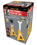 Packaging of Ratchet Style Jack Stand Set For Lifting Vehicles During Maintenance Heavy Duty 6 Ton Capacity Easy Height Adjustments