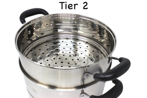 Premium 3 Tier Stainless Steel Steamer Set With Stay Cool Handles 30 cm Converts To 4 Levels Or Single Pot Includes 2 Interchangeable Trays For Healthy Easy Cooking And Flexible Meal Prep