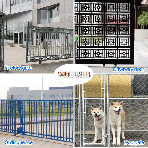 Various gates using 4 Pcs 2 Inch V Groove Wheel Set For Beefy Heavy Duty Caster Wheels Sliding Gates 1045 Steel High Load Up To 660 Lbs V Shaped Bracket Rollers With Smooth Bearing Pulley System.