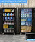 Beefy Heavy Duty Metal Storage Cabinet With Wheels And Pegboard, 71 Inch Tall Industrial Steel Cabinet, open with shelves adjusted