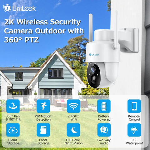Wireless Outdoor Security Camera With Pan Tilt And Battery Power 2.4G WiFi PIR Motion Detection And Two Way Talk Color Night Vision
