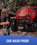 Child washing red Jeep with 13 Inch Stubby Jeep Wrangler Antenna For JL JK Gladiator JT 2007 Through 2026 Low Profile Off Road Antenna