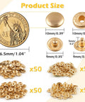 Pale Gold Snap Fasteners Kit For Leather Craft DIY 50 Sets, 200 Pieces, Includes 4 Tools, 10mm Press Studs Button Snaps