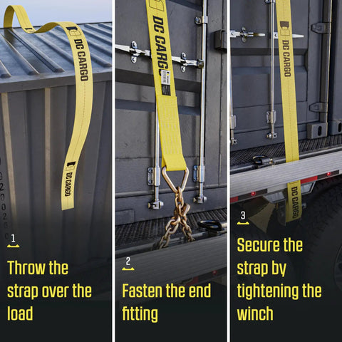 Beefy Two Strap System With 4 Inch By 30 Foot Heavy Duty Winch Straps With Chain End And Grab Hook For Flatbed Hauls 16200 Lbs Break Strength Industrial Grade Tie Downs Built To Lock Down Heavy Equipment