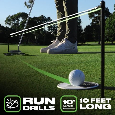 Pro Grade Triple Bead Golf Putting Alignment String Line Neon Green Visual Guide Putter Alignment Tool on a golf green