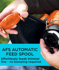 Hands installing Replacement Trimmer Line For Weed Eater 0.065 Inch, 30 Feet, 3 Pack into automatic feed trimmer
