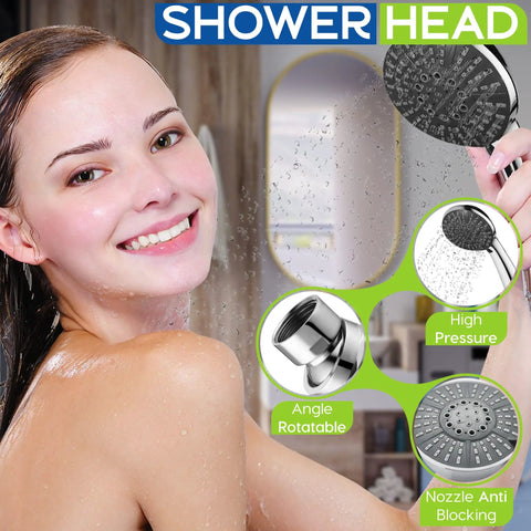 High Pressure Shower Head With Handheld And 70 Inch Stainless Steel Hose 5 Mode Detachable Spray Lightweight Head EPDM Pipe