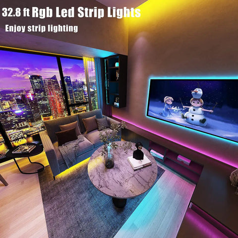 32.8ft Bluetooth RGB LED Strip Lights With Music Sync in modern living room setup