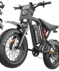Rugged 3000W Peak Electric Dirt Bike For Adults And Teens Up To 35 MPH, 52V 25Ah Battery, all-terrain fat tires, black design.