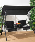 Two Person Porch Swing With Canopy Outdoor Swing With Pivot Storage Table Cooler Bag Two Cup Holders Removable Cushions