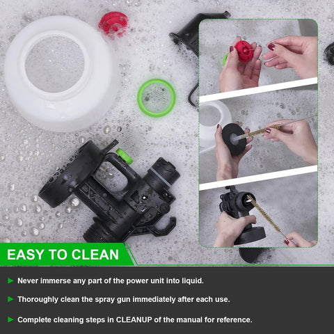 DIY Ready HVLP Paint Sprayer Kit With 1200ml Cup And 6 Ft Cord being cleaned with brush and water, easy maintenance