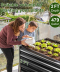Mother and child planting in Heavy Duty Metal Raised Bed Garden Kit 8x4x2 Ft Galvanized Planter Boxes, outdoor use, large raised garden beds