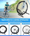 Image showing Heavy Duty Indoor Bike Floor Stand Adjustable Single Wheel Rack supporting various bike types and wheel sizes.