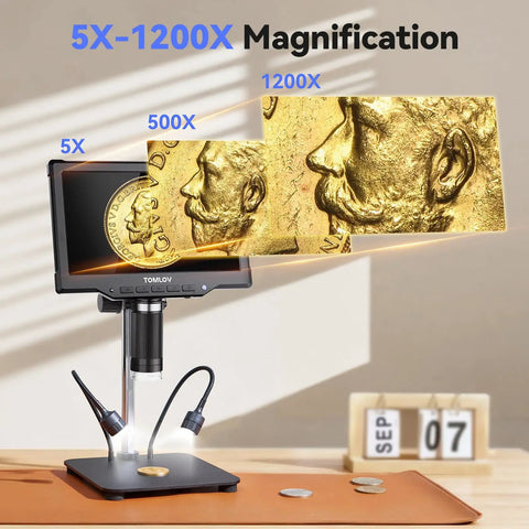 Large 10.1 Inch Digital Microscope With 178 Degree View, 1080P 1200X Magnification For Ultra Detail, Coin Nerds Magnifier For Error Coins